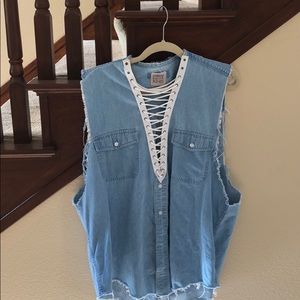 Distressed denim shirt